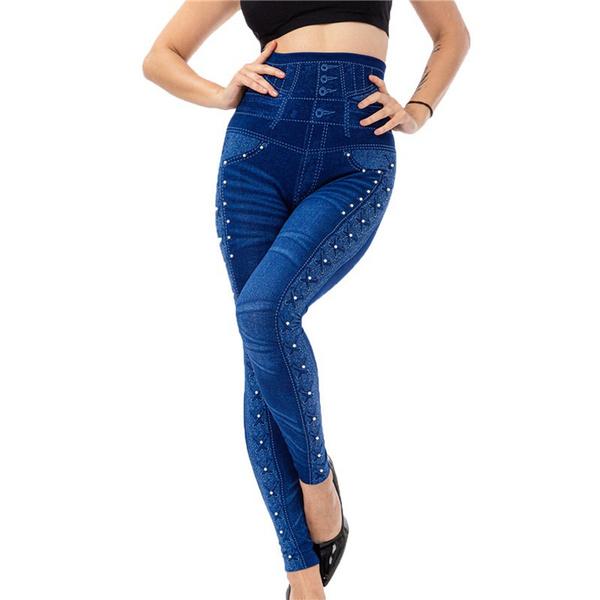 Imitation Denim Jeans Leggings Fashionable Printed Denim Leggings Stretch Fit Hip Lifting Pants