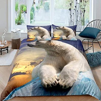Bärenmuster Bettwäscheset Eisbär Bettbezug für Kind Erwachsener, Weißer Bär Schneeb Berg Sonnenuntergang Weicher Mikrofaser Bettdeckenbezug