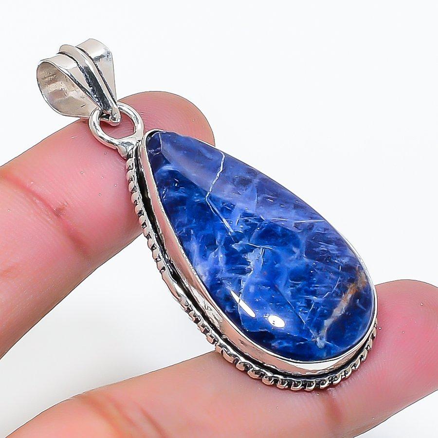 Natural Sodalite Gemstone Handmade 925 Sterling Silver Pendant 2.01 AP-15162