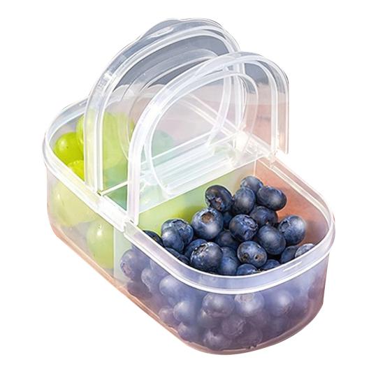 600ML Food Storage Box Transparent Two Compartments 90 Degree Opening Lid Stackable Fridge Organizer Picnic Vegetable
