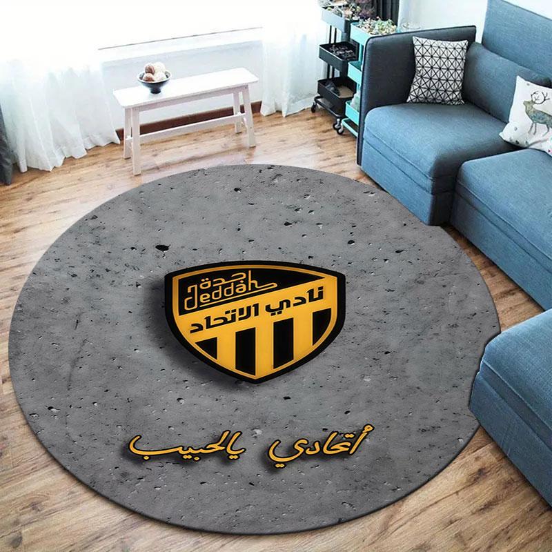 Al-Ittihad FC Round Area Rug,Carpet Rug for Living Room Bedroom Sofa Playroom Decor,Non-slip Floor Mat