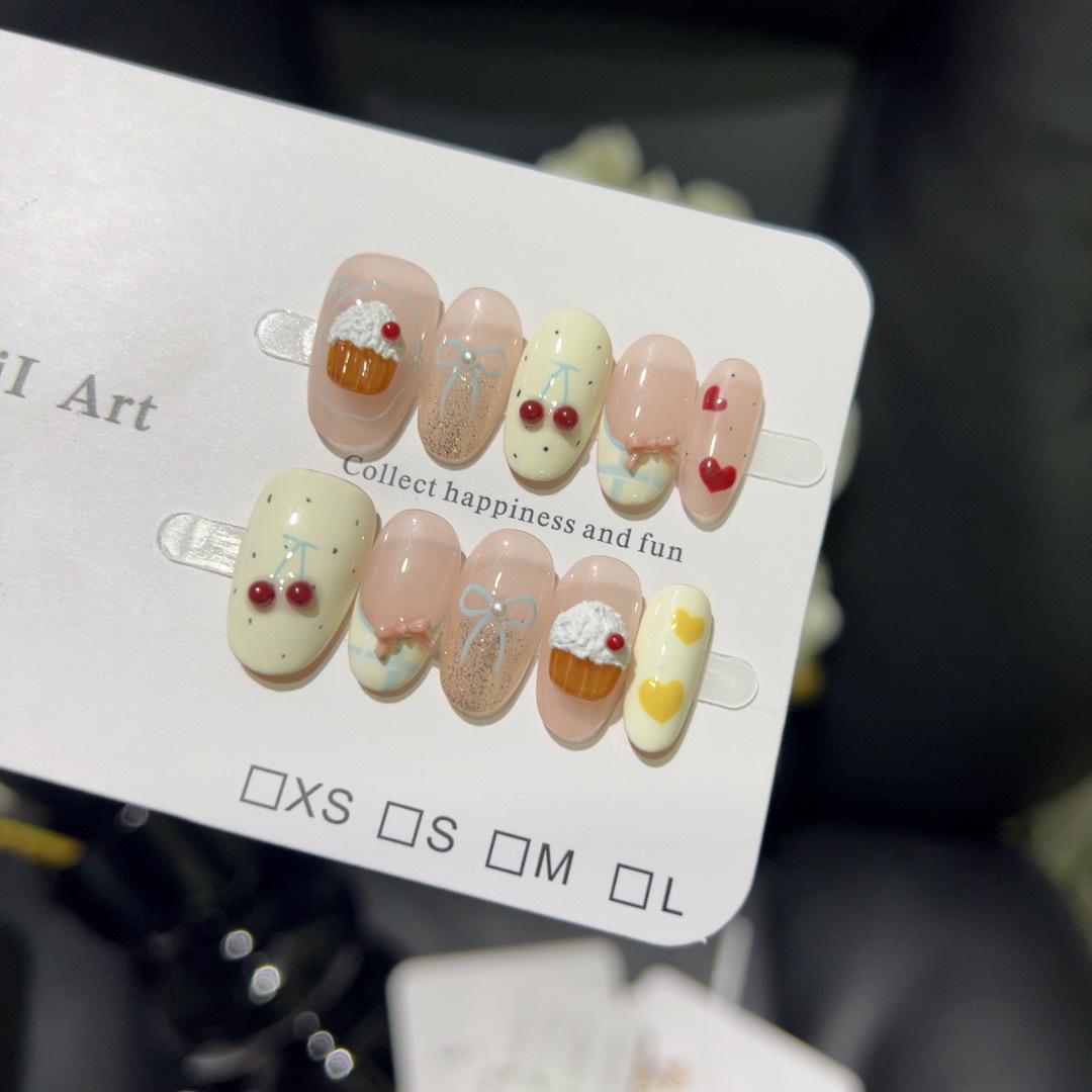 

Cherry Ice Cream 3D Cupcake Heart Bow Cartoon Press-On Nails