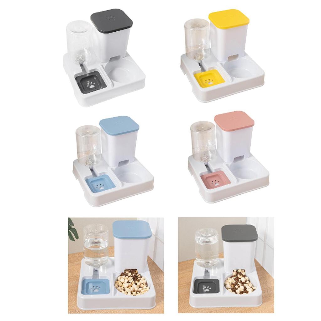 Automatic Dog Cat Feeder 2 In 1 Feeder and Waterer Set Food and Water Supply Portable Removable Dry and Wet Separation