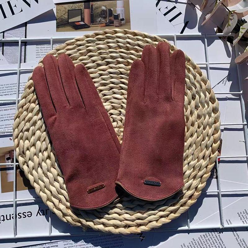 Suede Thermal Gloves Fleece Thickened Driving Gloves Outdoor Sports Touch Screen Split-Finger Gloves Women