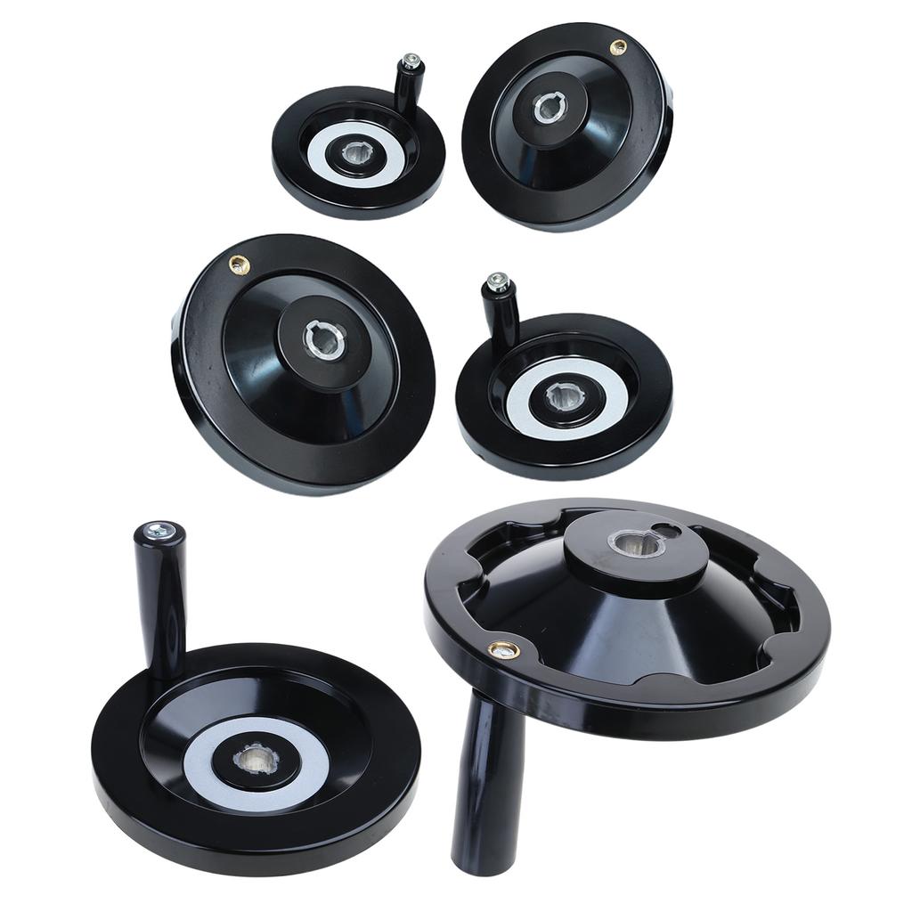 Schwarzes Aluminium Handrad Rückseitig geriffelt Fräsmaschine Drehmaschine 3D-Drucker Speichenhandrad 10x80mm 12x100mm 16x160mm