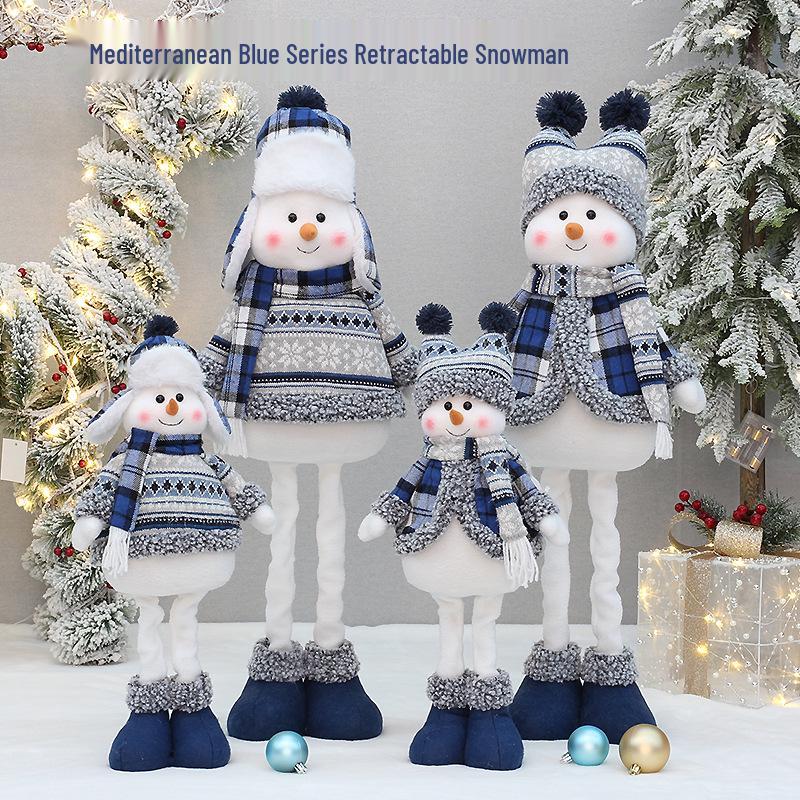 Blue Telescopic Snowman Plush Doll Christmas Decoration