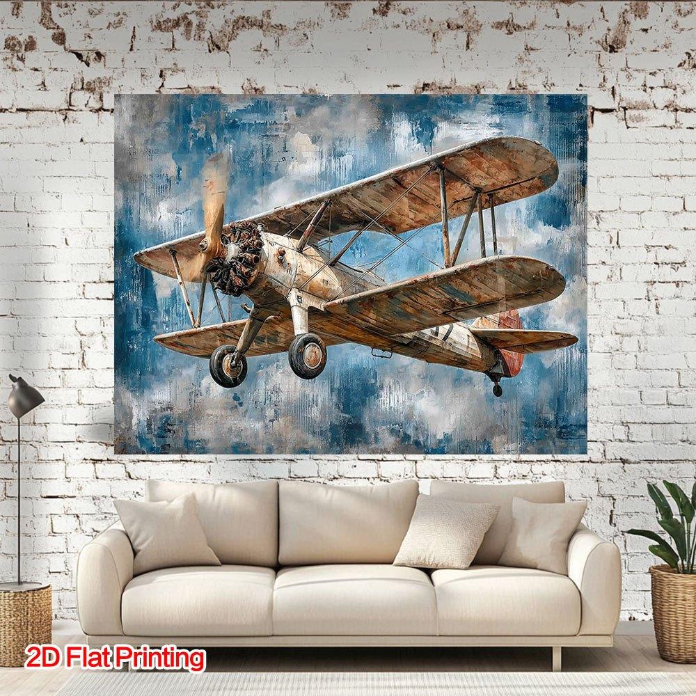 2D Plane, 1 Piece of 2D Plane Printed Retro Aircraft Art Painting Photography Background, Polyester Fabric