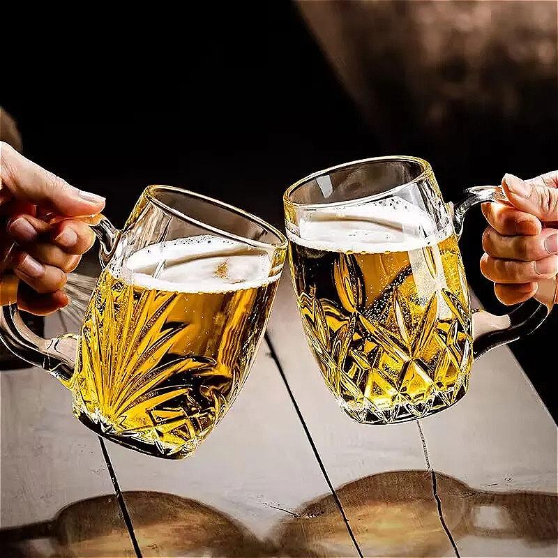 480ml Creative Craft Beer Glass Carved Wine Glass with Handle Large Capacity Water Bottle Party Wheat Beer Cup Bar Accessories