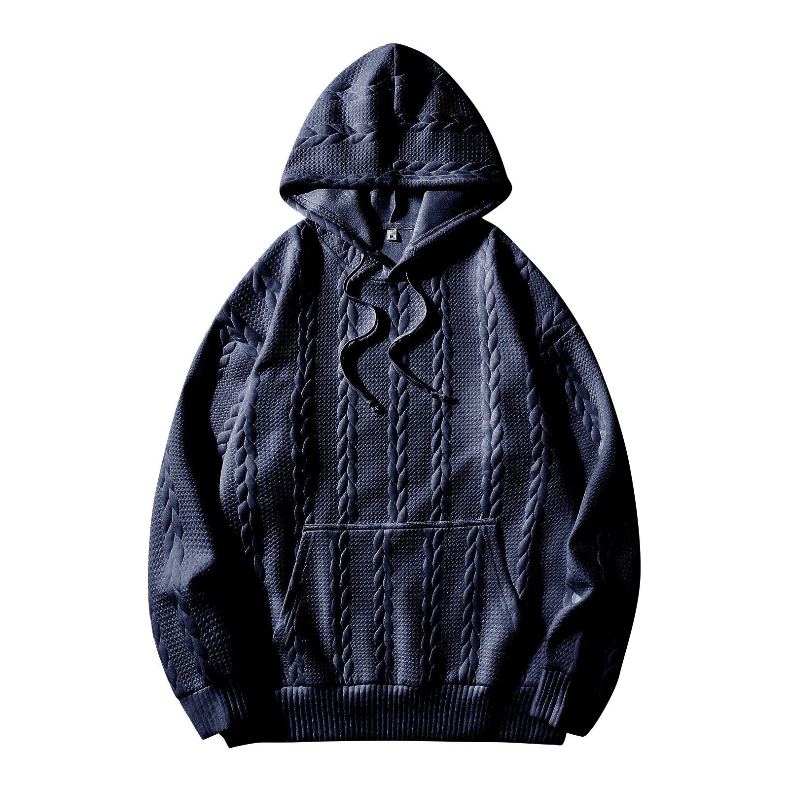 

Мужская однотонная повседневная толстовка с капюшоном, длинный рукав, пуловер, толстовка M тёмно-синий