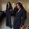 Spring and Autumn Fashion Temperament Casual Suit Women's Solid Color V-Neck Suit Wide Leg Pants Two-piece Set
