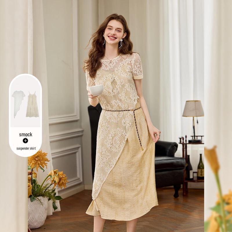 Bailuyu Women s Hollow-out Blouse & Camisole Dress Set XL