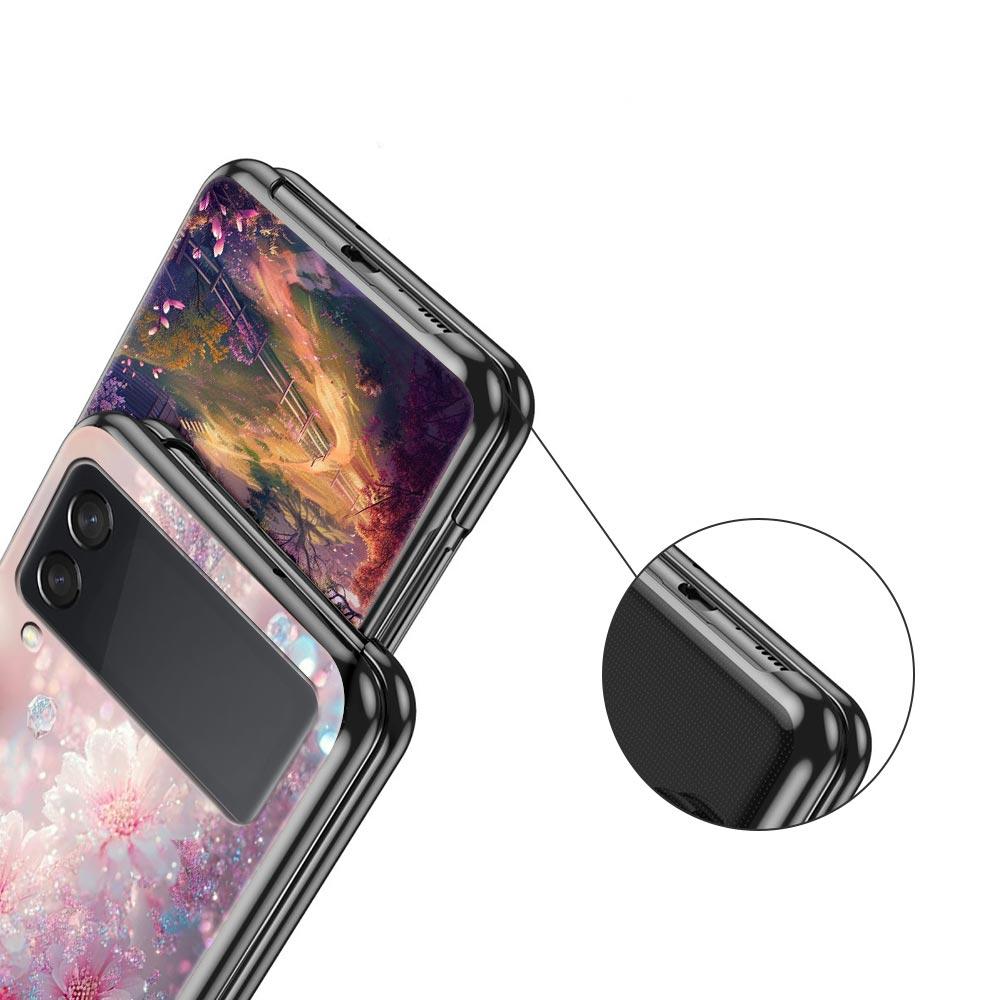 Korean Flower Hard PC Phone Case For Samsung Galaxy Z Flip 7 6 5 4 Black Cover For Galaxy Z Flip 3 Foldable Fundas Shell Capas