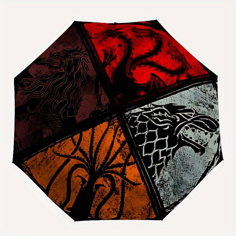 

1pc Game of Thrones Map Automatic Folding Personality Personality Cute Umbrella, Portable Collapsible Design, 8-Rib Iron Frame, All-Season Casual Outd