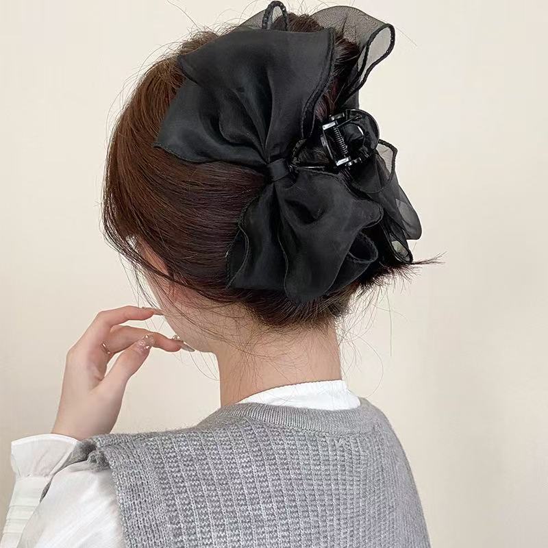 1pc Sweet Organza Reversible Bow Large Hair Claw Commuting Versatile Hair Accessory Suitable for Daily and Party Gatherings
