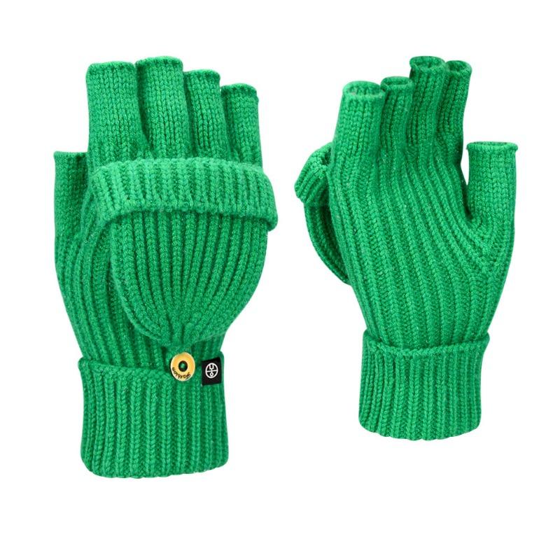 Candy-colored dew finger flip half-finger gloves knitted thermal gloves dual-purpose double-layer thickened to prevent cold autumn and winter