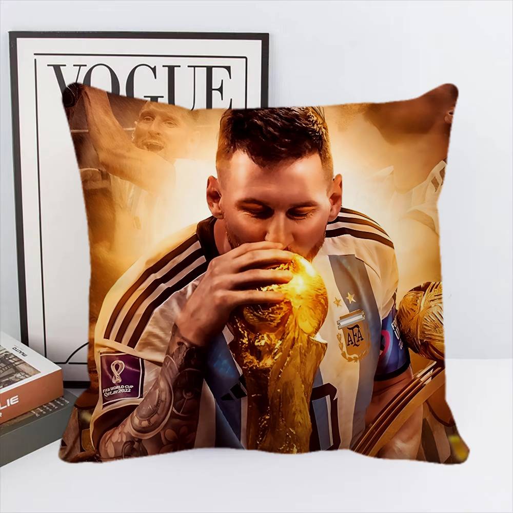 Federa Cuscino Stella del Calcio L-Lionel M-Messi Quadrato Camera da Letto Divano Comfort per il Tempo Libero Cuscino Auto Soggiorno Decorazione per la Casa