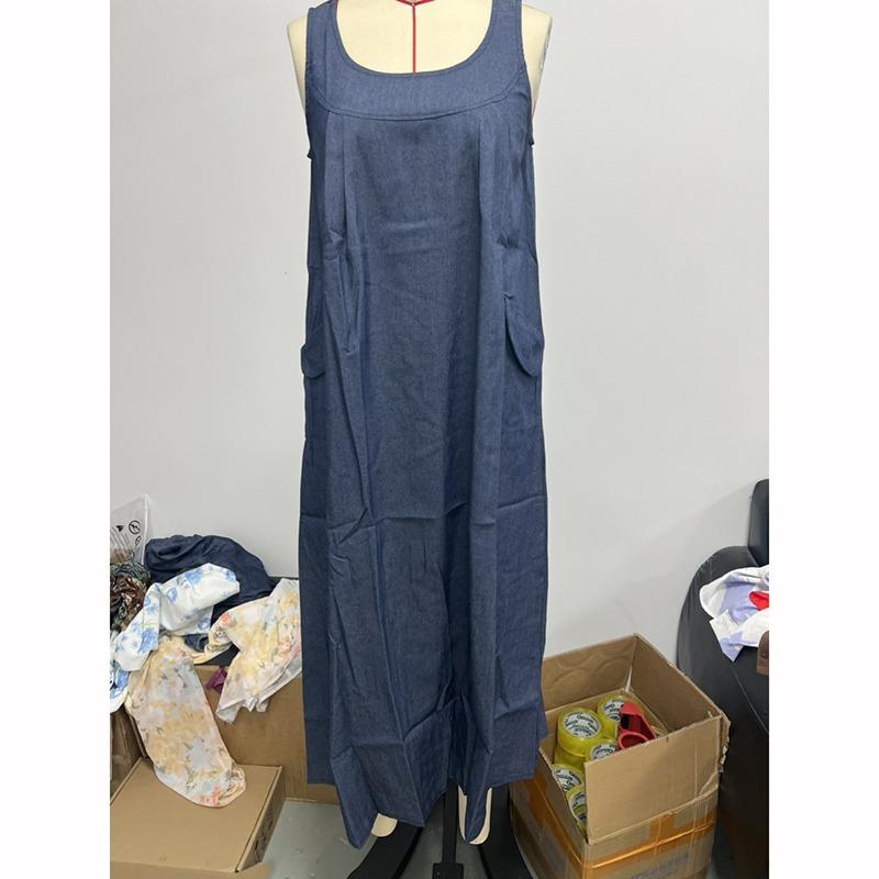 Summer Autumn Overalls Dress Muslim Sundress Robe Femme Vintage Straps Solid A Line Denim Blue Vestidos Kaftan