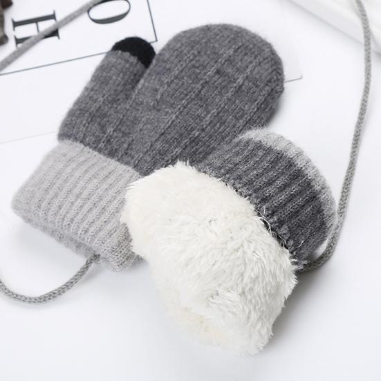Kids Winter Double Layer Thick Warm Full Finger Stitching Knitted Gloves