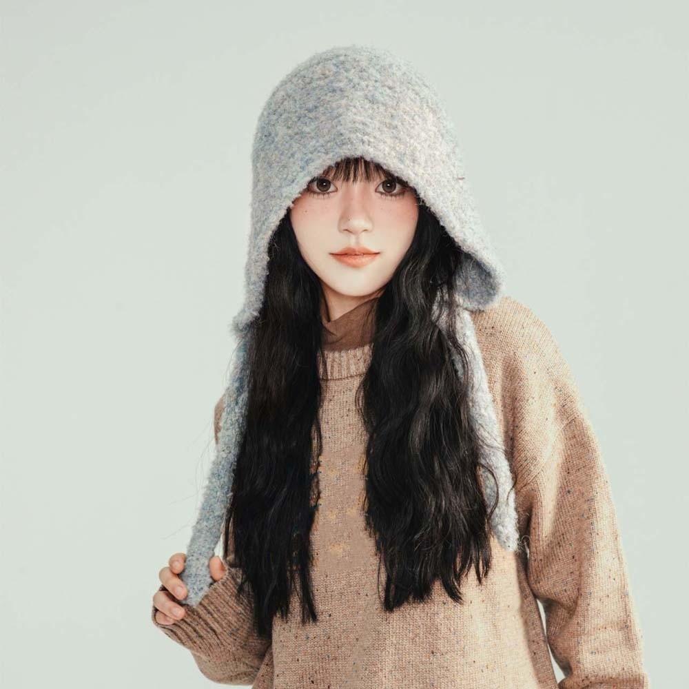 Double Side Knitted Hooded Cap Acrylic Fibers Winter Neckerchief Hat  School