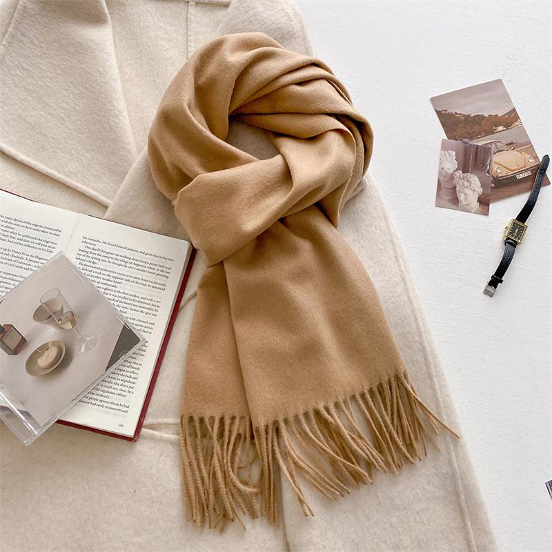 Luxury Wool Scarf For Women Fashion Warm Cashmere Scarves Korean Style Solid Knitted Shawl Wrap Pashmina Bandana Christmas Gift