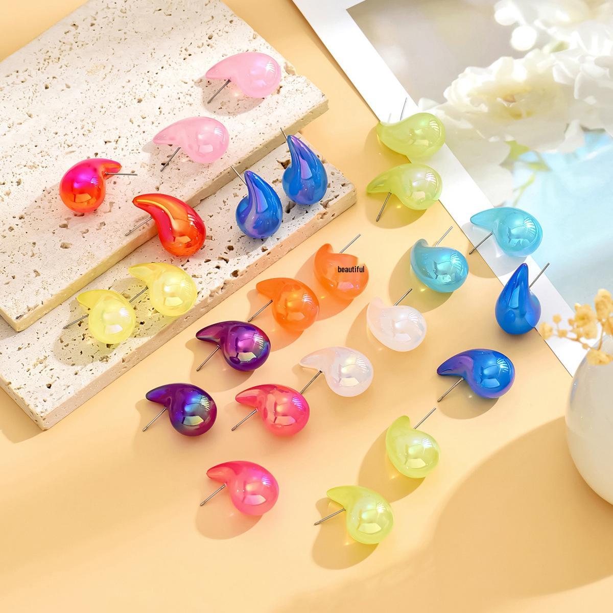 

Korean Style Iridescent Water Drop Dangle Earrings for Women світло-рожевий колір