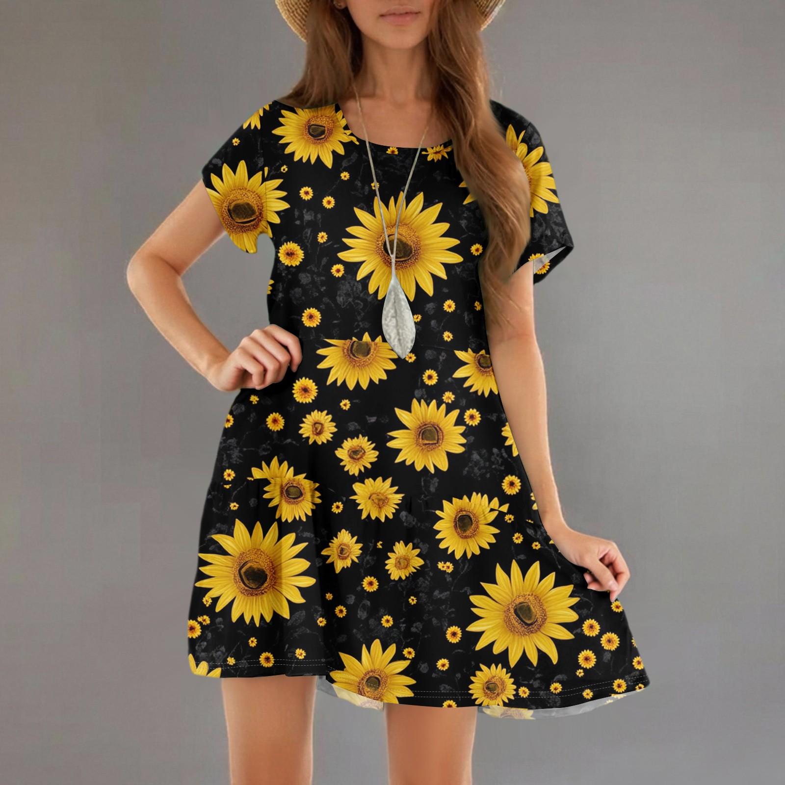 

Женские модные повседневные платья с круглым вырезом и коротким рукавом с оборками и градиентным принтом XL жёлтый