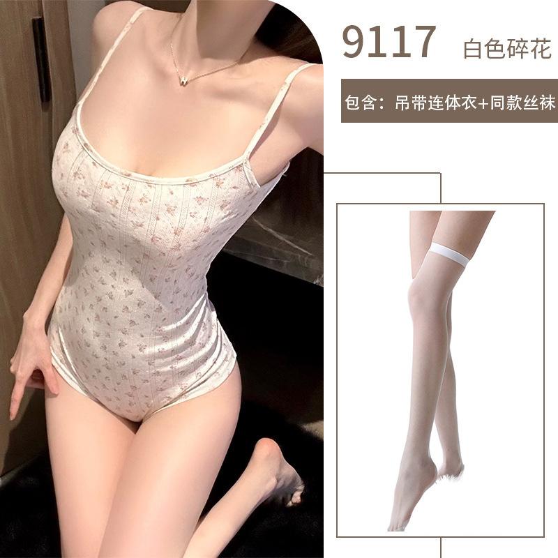 Sexy Female Sleeveless Pure Desire Wind Suspender Onesie Floral Girl Wind Sweet Girl Erotic Underwear Slim Fit