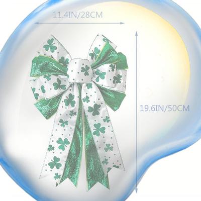 Large White Green Glitter Shamrock Bowknot for Wreath Decorations Saint Patricks Day Wreath Bows for Home Indoor Outdoor Decor