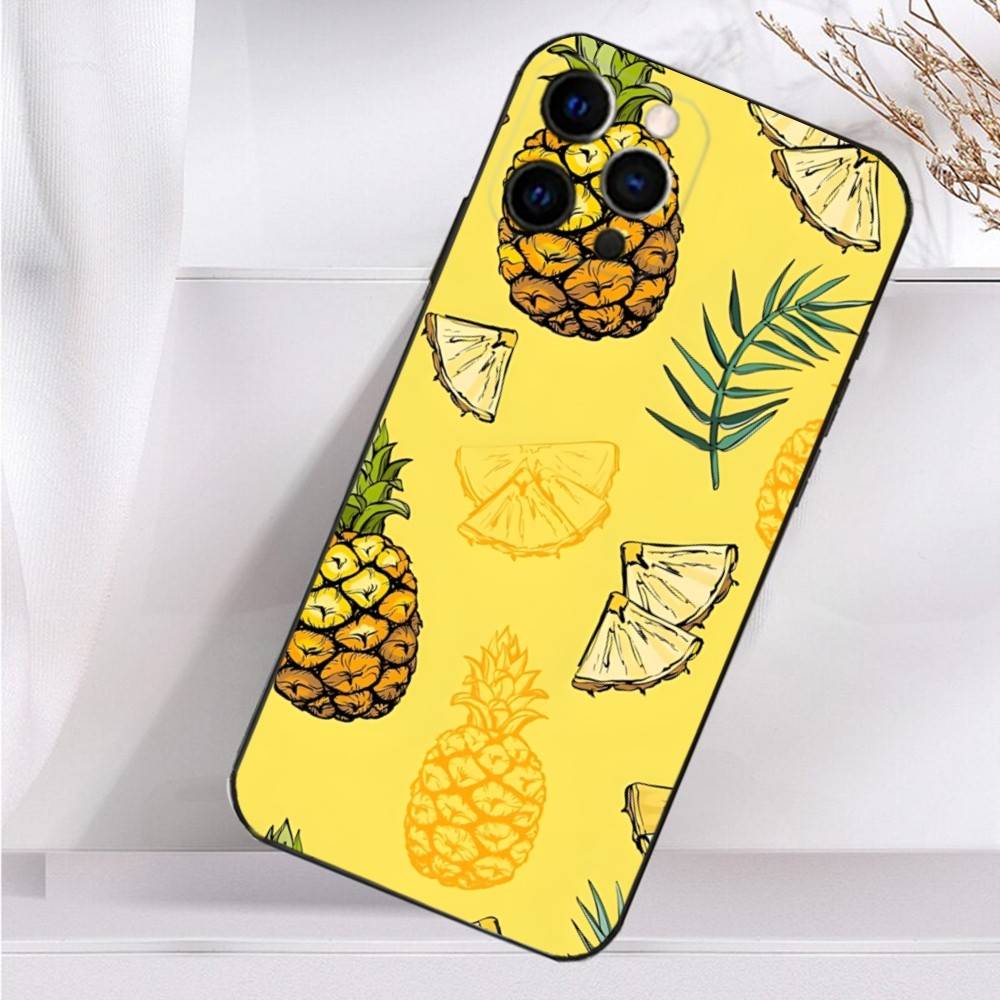 Cute Pineapple Fruit Art  Case For iPhone 16,15,17,14,13,12,11 Plus,Pro Max,XS,X,XR,SE,Mini,8,7 Soft Silicone Black Cover