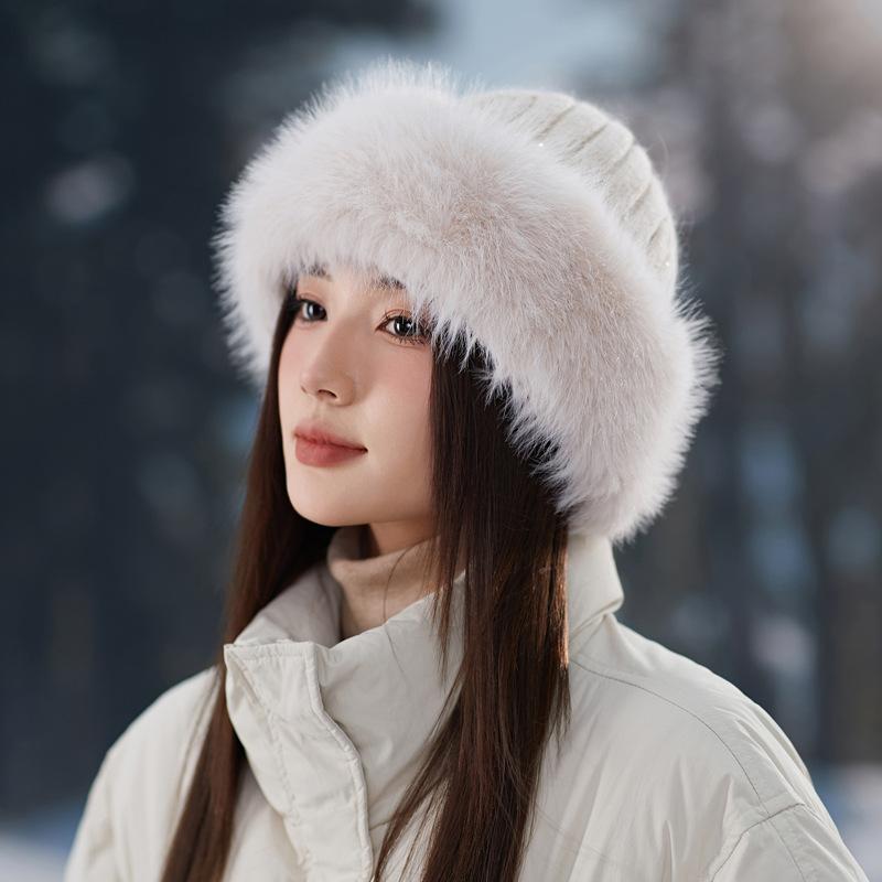 Winter Plush Faux Mink Fur Beanie Hat for Women Elastic Knit Fisherman Cap with Ear Protection - Chic Accessory for Casual Occasions