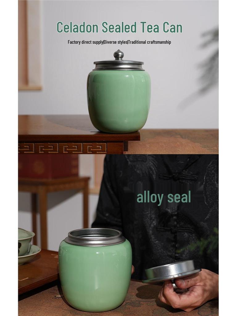 Longquan Celadon Ceramic Tea Caddy: Handmade, High-Capacity, Sealed Jar for Tea Storage