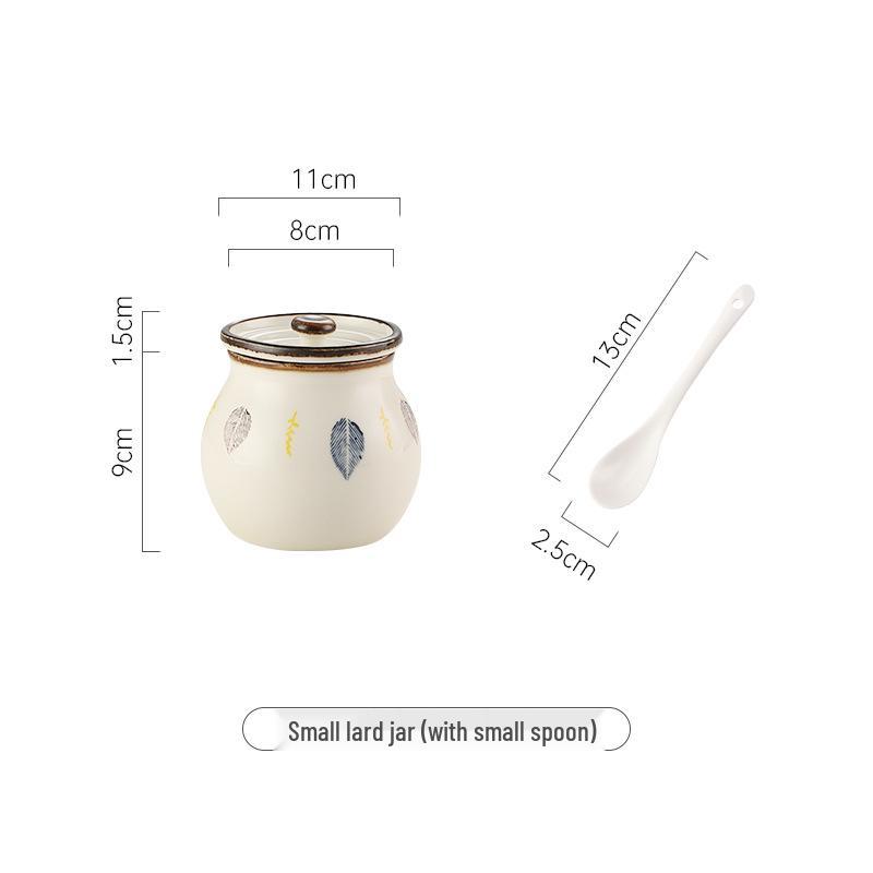 Japanese Ceramic Seasoning Jar with Lid and Spoon - Cute, High-Temperature Resistant Storage for Your Kitchen