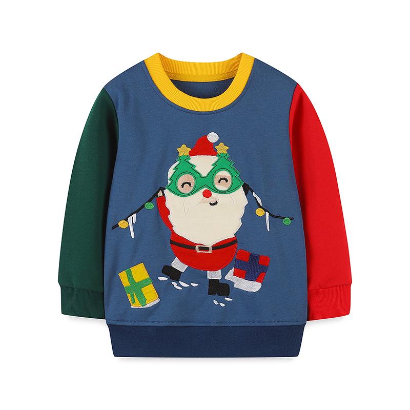 European Boys  Color Block Santa Hoodie – Autumn Fashion Pullover 110cm
