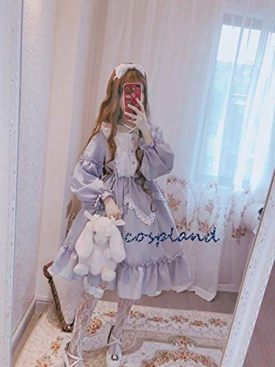 Cospland Lolita Gok Langes Schwarz-Mori Kleid, Stil, Ärmel, Blau-Grau, Cosplay, Mädchen, Pendler, Damen (Größe M, Blau-Grau)