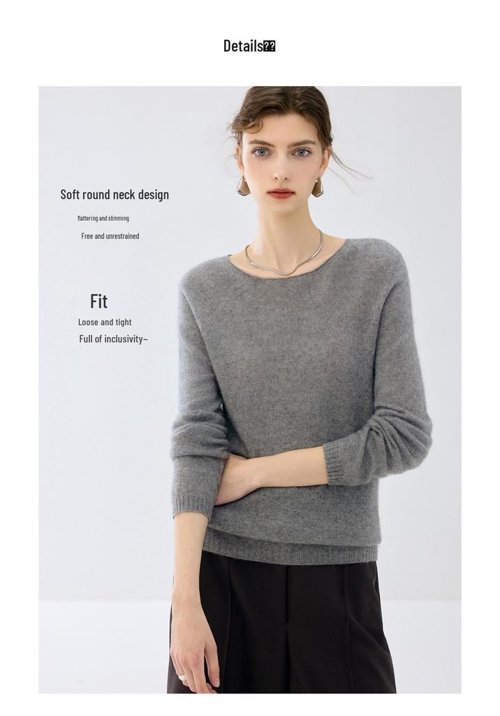Lekasha Women's Cashmere Round Neck Sweater - Solid Color Knit Pullover