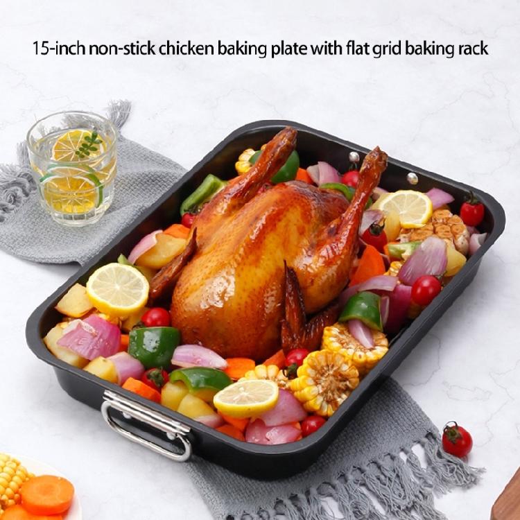 Professional 15Inch Turkey Roaster Pan Carbon Steel Roasting Pan With V-Shape Grill Large Capacity Baking Tray for Oven