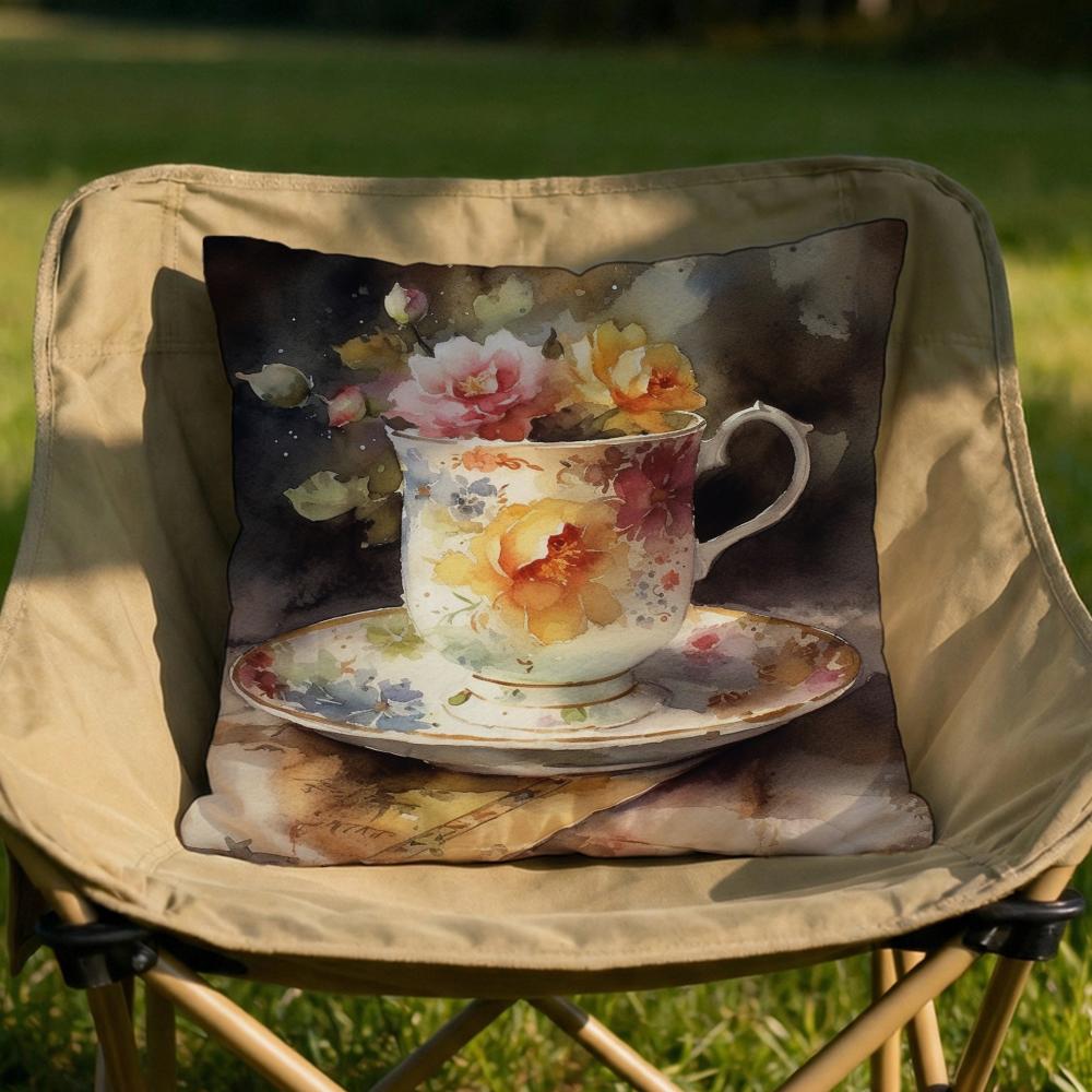 Painting Cup of Flowers Cushion Cover Soft Reversible  Durable Pillow Cover  MultiScene Use for Home  Car Daily Comfort