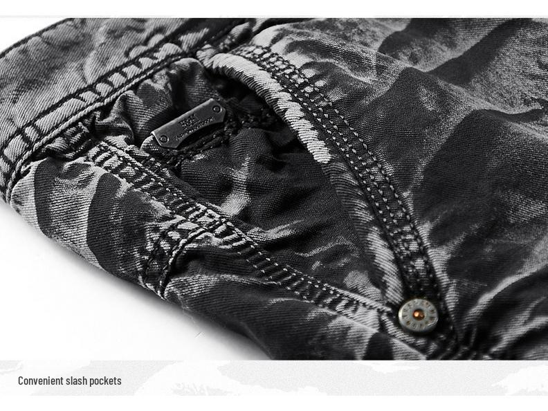 Men's Large Camouflage Cotton Work Shorts, WWII-Style Multi-Pocket Pants for Outdoor Training