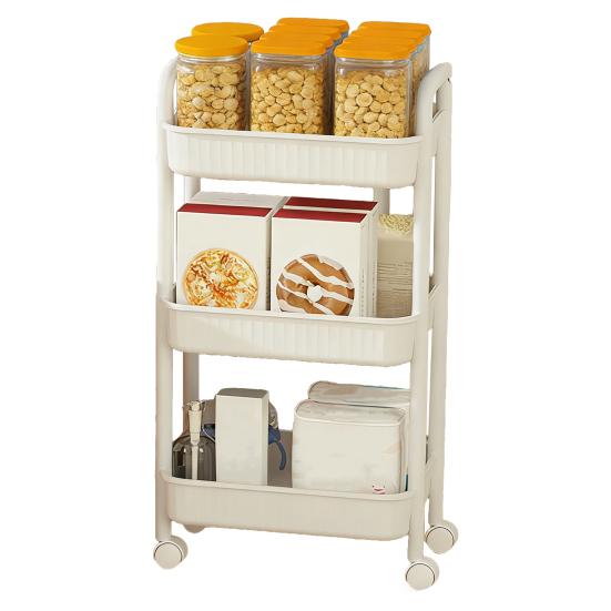 Küchenwagen Lebensmittelgeeigneter Kunststoff 2/3/4-stöckiger Aufbewahrungswagen mit leisen Rädern Schlankes Design Snacks Apartment Aufbewahrungswagen Universalwagen