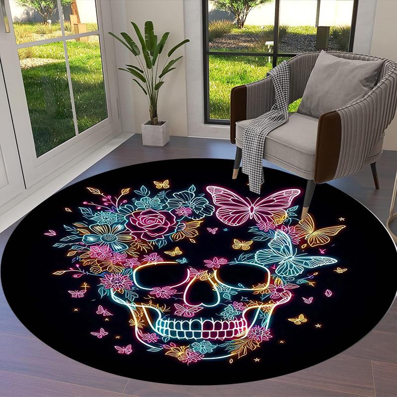 1pc Office Carpet Chair Mats Neon Skull with Flowers and Butterflies Perfect for Decorating Office Chairss, Or Bedrooms.YDT431