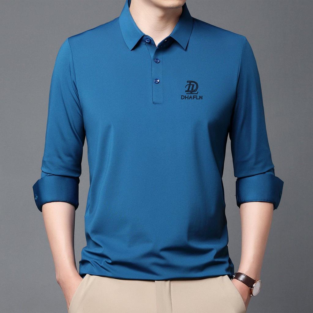 New Autumn Seamless High Elastic Long Sleeve Men's Business Casual Polo Shirt