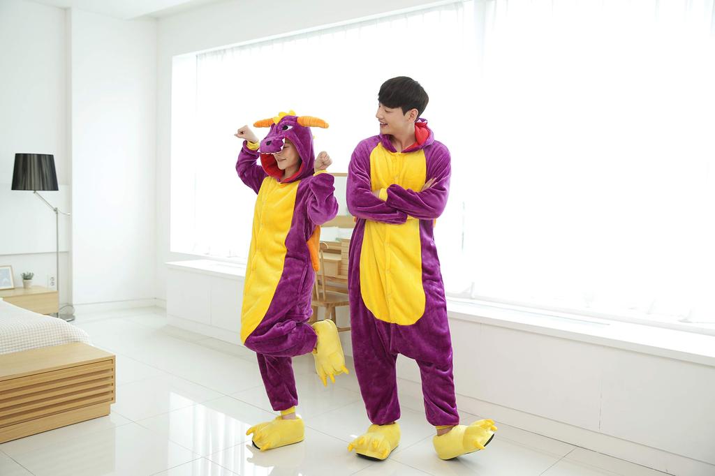 Dorawithme Purple Dragon Kigurumi Pajamas for Adults, Animal Cosplay Costume for Halloween and Christmas, Unisex (Size L)