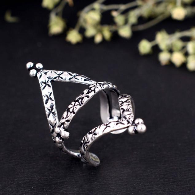 

Geometric Sterling Silver V-Shape Midi Ring | Oxidized Chevron Stackable Knuckle Band | Unique Ethnic Adjustable Statement Jewelry 7 срібний