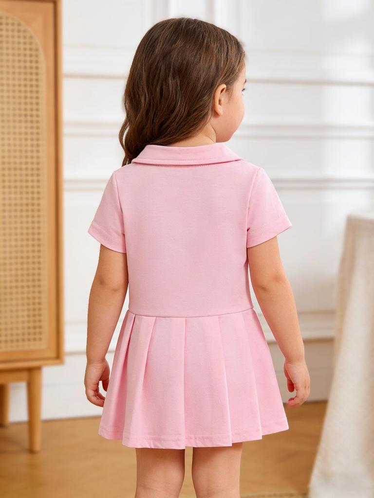 Baby Girls Short Sleeve Pink Dress, Summer Casual Dresses for Toddler Birthday Party Daily Wear, Age 3M–2Y