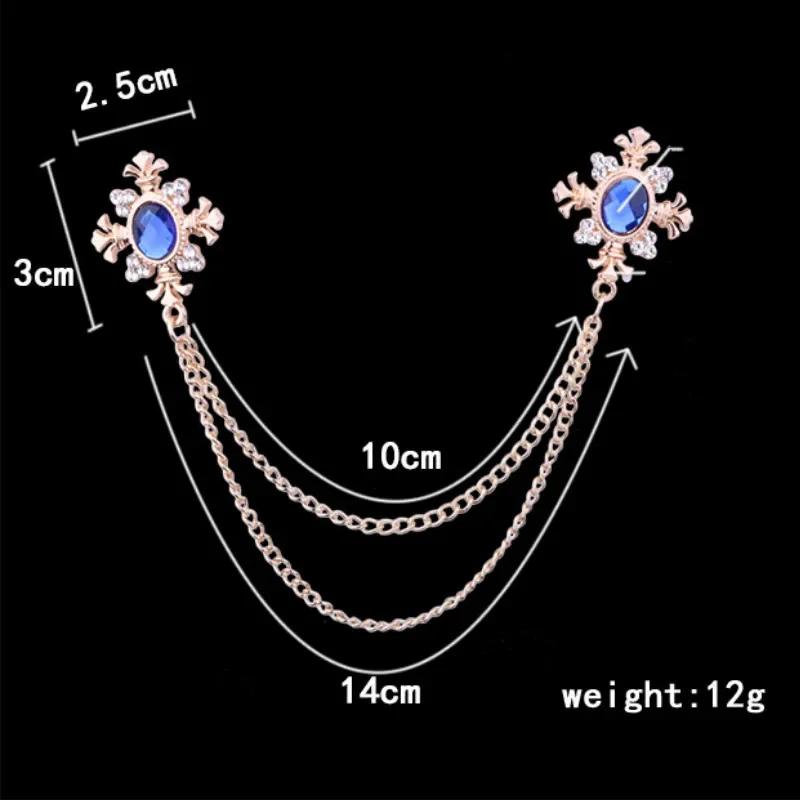 Fashion Tassel Crystal Cross Chain Brooch Women's Shirt Collar Pins and Brooches Personality Lapel Pin Buckle Women Accessories