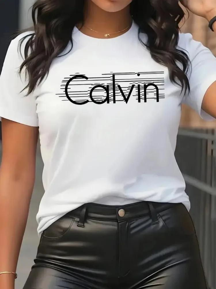 T-shirt da Donna Calvin Moda Casual Manica Corta Magliette in Poliestere Alta Qualità Comoda T-shirt di Marca Estate Streetwear Top Y2k