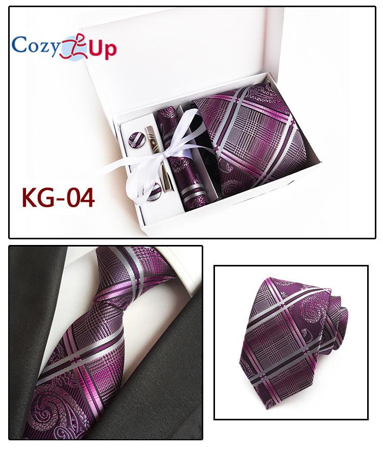 Cozy Up Krawatten für Herren Set mit Einstecktuch Manschettenknöpfen und Krawattennadel Krawatte Einstecktuch in Geschenkbox für Hochzeit und Geschäft
