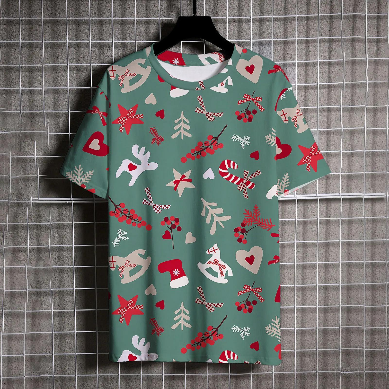 

Футболка с принтом Санта-Клауса для мужчин, мультяшный рисунок снеговика, короткий рукав, свободный топ, повседневная футболка с круглым вырезом для мальчиков и девочек, рождественская одежда XL