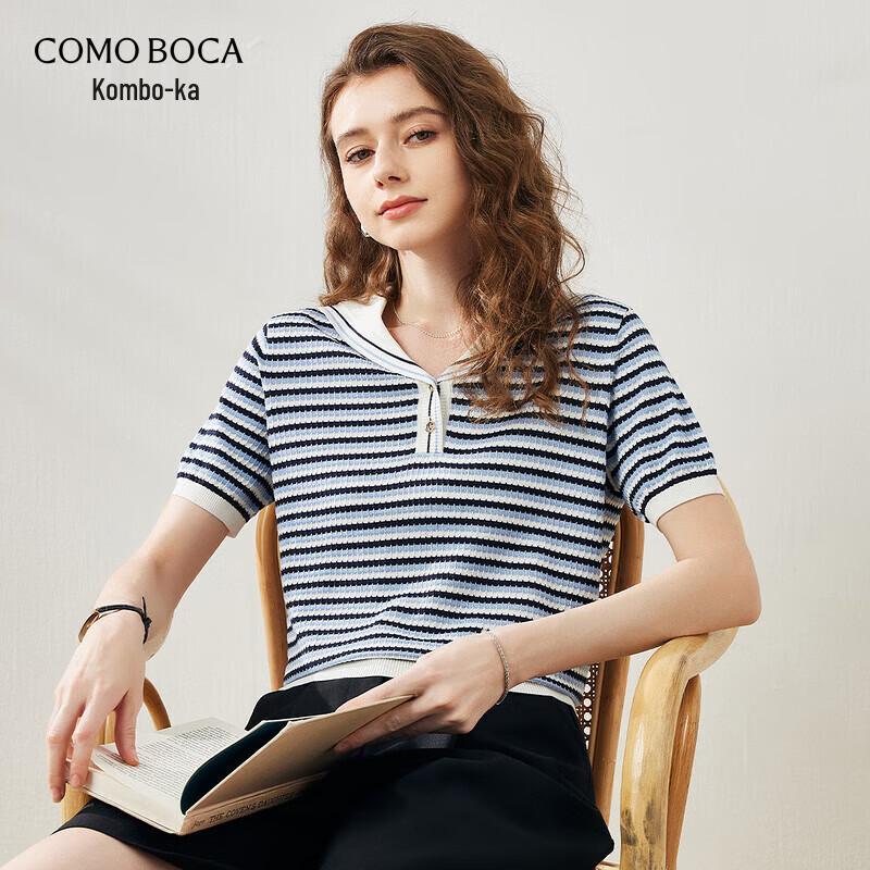 KOMONBOKA Women s Striped Mulberry Silk Blend Knit T-Shirt XL