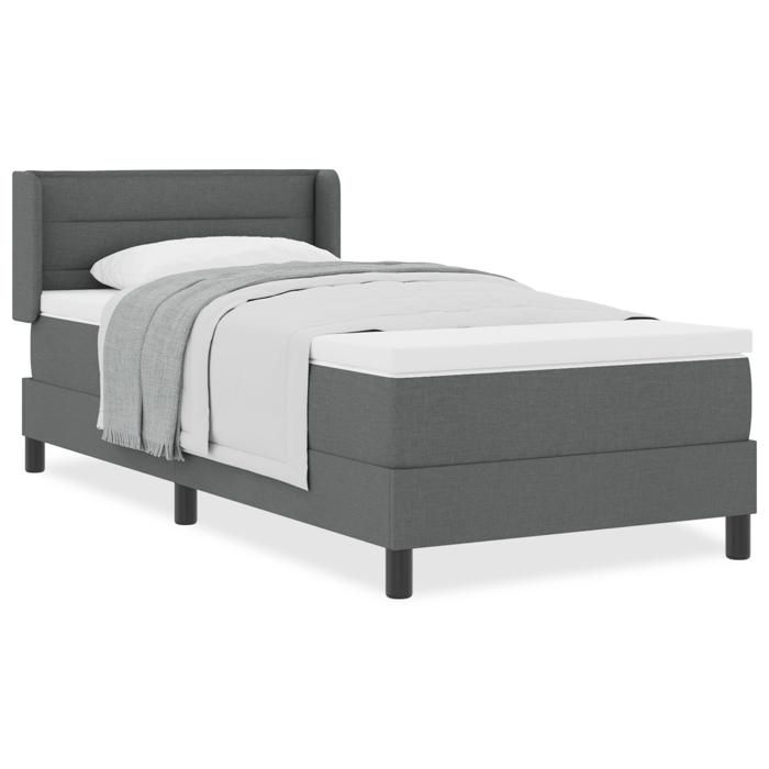 Lit à ressorts vidaXL avec matelas gris foncé 90x200 cm en tissu, Design de tête de lit lignes gris foncé 90 cm en tissu 3341021